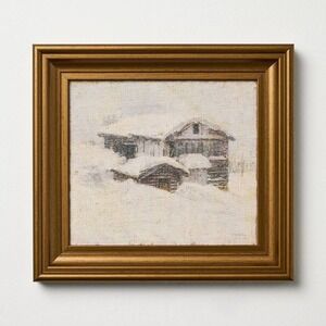 10x11 Snowy Cabin Burlap Framed Wall Art - Hearth & Hand Magnolia Christmas 2025